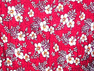 Hawaii Floral Print Sarong Red With Hibiscus Flowers $4.75