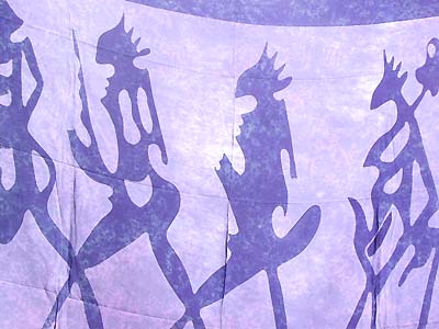 Primitive motif canga with native man shadow walking in line