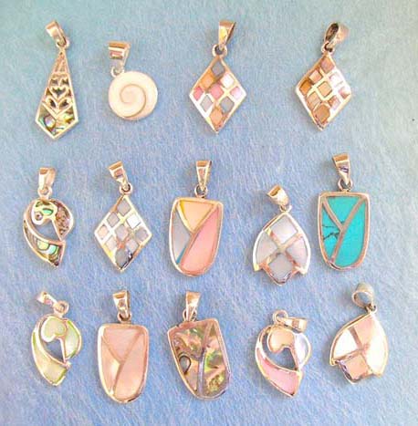 Seasonal clearance jewelry wholesale assorted mother of genius dye mother of pearl, shiva's eye seashell, turquoise inlaid seashell sterling silver charm       