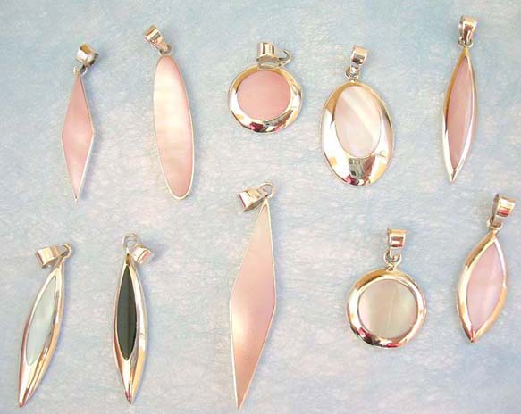 Below wholesale silver pendant supplier wholesale assorted design fresh of seashell, abalone seashell, onyx and teak wood sterling silver pendant       