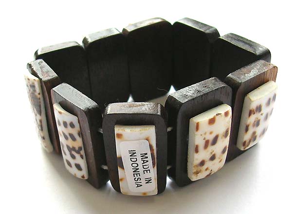 Jewelry wooden store supplies Bali coconut wooden bangle embedded white dotted seashell design