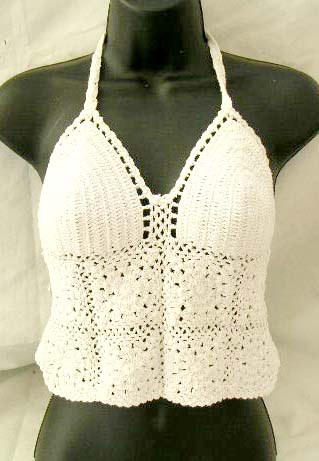 Distribute fashion elegant crochet fashion top clothing supplier wholesale white crochet shell cup top motif 8 filigree flower pattern decor design 