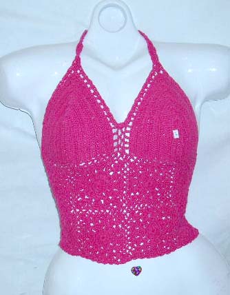 Women sexy clothing crochet top apparel supplier online wholesale deep pink crochet shell cup top motif 8 filigree flower pattern decor 