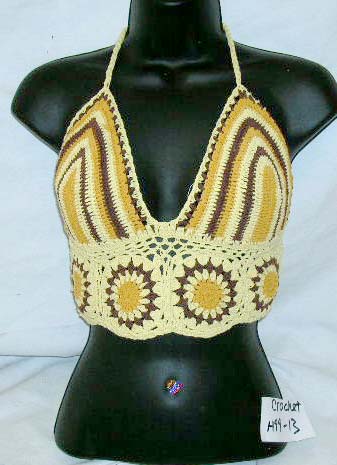 Fashion V-neck with crochet trim apparel distributor supply natural plus crochet halter top motif triangle cups and filigree sunflower design 