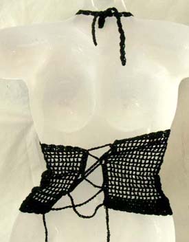 Supplier V-neck crochet top bra clothing distributor wholesale black crochet top motif triangle cups and fish-net design 