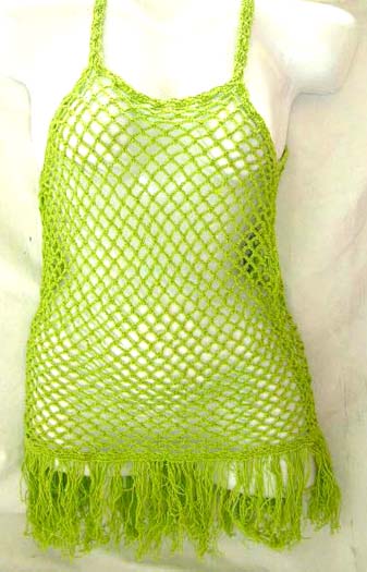 Casual spring summer women crochet top wear on sale supplier wholesale light green crochet top with fish-net and dangle design 