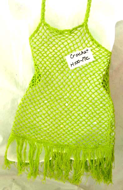 Casual spring summer women crochet top wear on sale supplier wholesale light green crochet top with fish-net and dangle design 