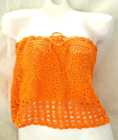crochet thread manufacturer wholesale beach wear orange crochet top with filigree flower decor design