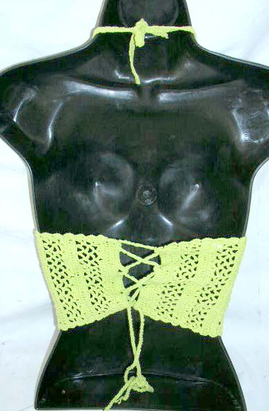 Wholesale lingerie & fashion apparel impoter supply green crochet top with genuine sea shell flower decor design