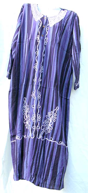 Fashion lady's style purple line dress wholesale - embroidered thick rayon pull over empire waist kaftan with long sleeves

 