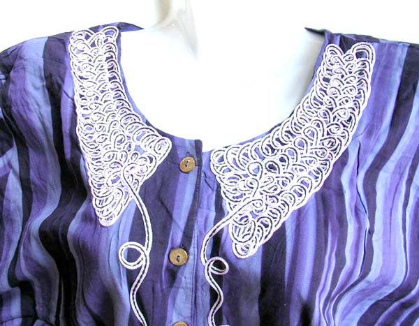 Fashion lady's style purple line dress wholesale - embroidered thick rayon pull over empire waist kaftan with long sleeves

 