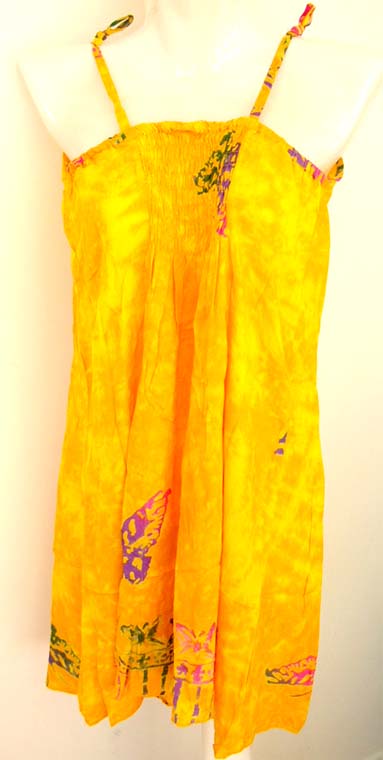 Online summer beach casual look dress distributor supplies Bali spaghetti straps summer dress with assorted smoked flower design 