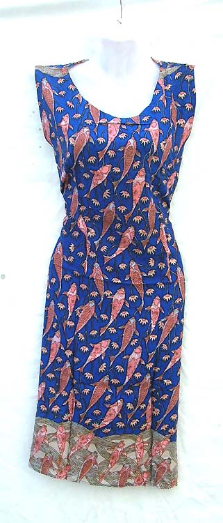 Online Fish and Ocean design dresses wholesale - Hawaii summer rayon dress with U shape neck and 2 string tie at back 