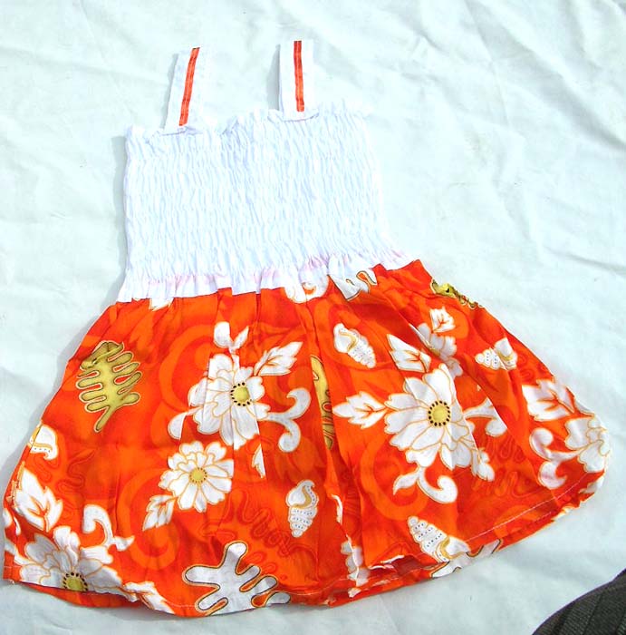 Online kid's dressing distributor -tropical hawaiian flower rayon dress with elastic gethers top and double robbin string design 