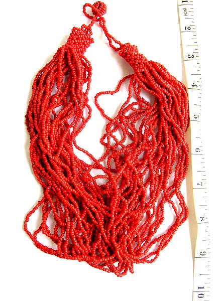 Fashion bead gift store supplies multi strings red beaded necklace with button beads for closure          
