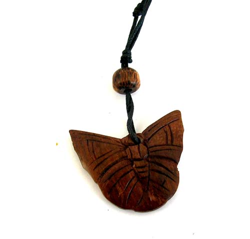 Fashion design black cord coconut wooden necklace with butterfly shape design