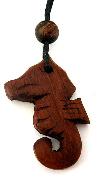 Wholesale wooden store supplies coconut wooden black cord necklace with seahorse pendant