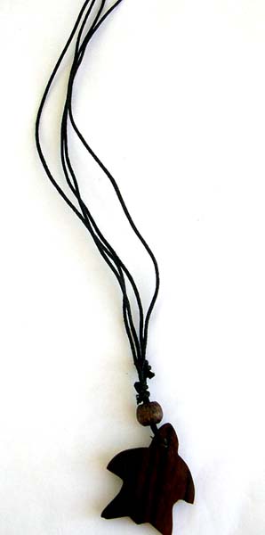 A wholesale company supplies Bali black cord coconut wooden necklace with sea star design