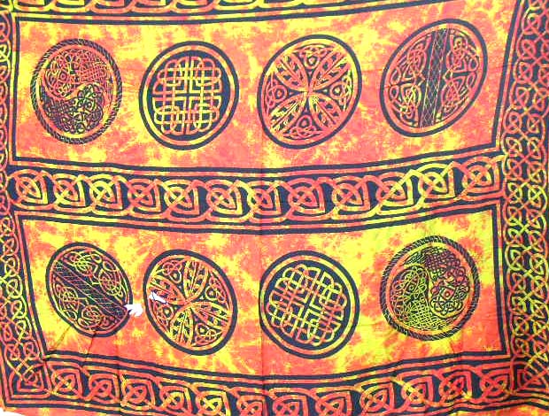Wholesale rayon pareo sarong gift supply mono orange color wrapping sarong motif multi black round celtic and line section design