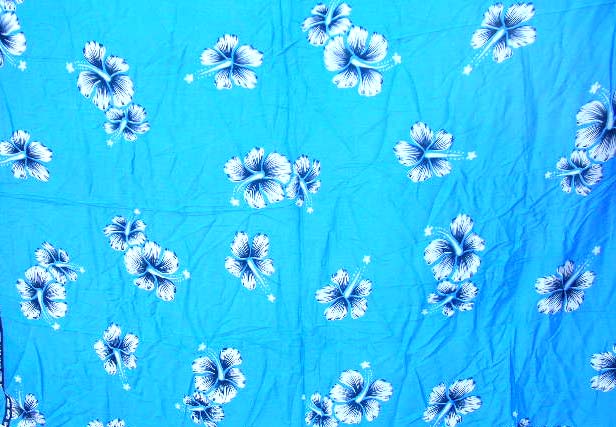 Screen Printing Batik Sarongs online wholesale bright blue Hawaiian flower design black color motif Batik sarong wrap