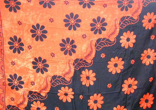 Sarong wholesale company online double color black and orange background motif fashion sarong wrap with hibiscus flower pattern design 