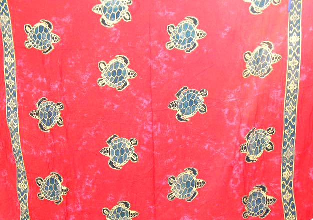Clothing and sarong wholesaler import red rayon screen print sarong with turtles decor 