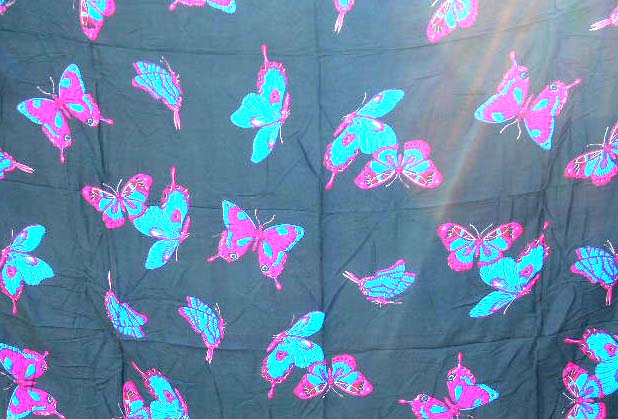 Direct wholesale screen paint pareo sarong in butterfly theme supply black rayon sarong motif aquarium and purple color butterfly 