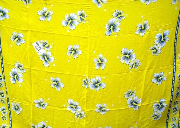 Buy quality sarong online store yellow wrapping sarong with white hibiscus flower and flower border design     