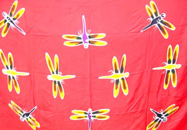 Online discount sarong store batik orange rayon sarong with rainbow dragonflies pattern          