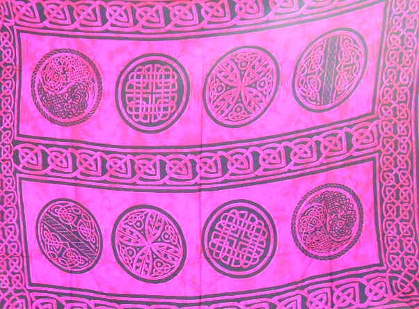 Tropical handpainted pareo wear supplier online - deep cherry batik sarong motif multi round celtic pattern and tribal decor  