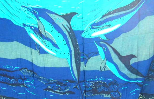 Dolphin summer beach wear pareo wholesaler supply royal blue sarong motif dolphins swimming in the sea