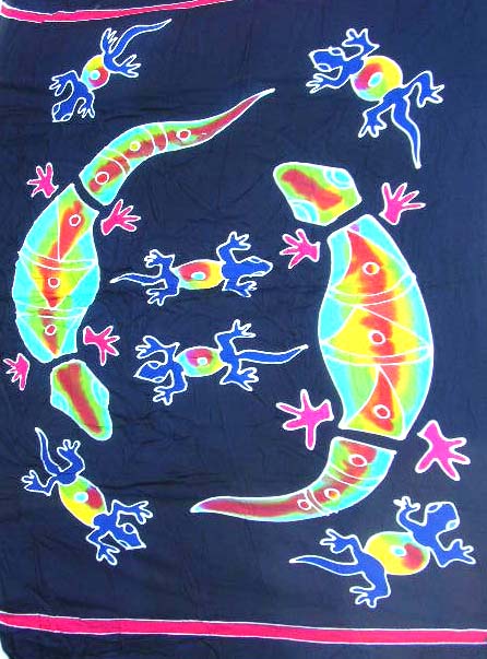 Sarong clothes accessory supplier wholesale sparkle rayon wrapping sarong motif gecko family pattern decor