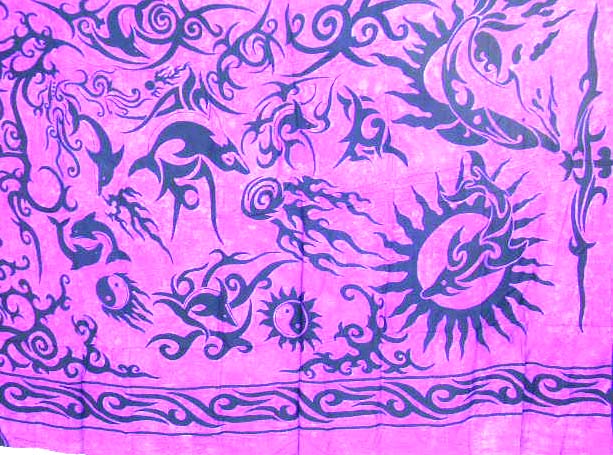 Indonesian Bali long skirts pareo exporter wholesale batik purple rayon sarong motif aquatic life pattern decor