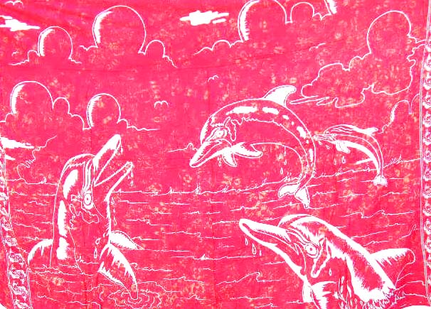 Exporter eveningwear ladies skirts shopping wholesale mono red rayon sarong motif tirple dolphins singing in the sea 