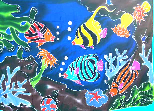 Fine thick rayon wholesale sarong aquatic life thick rayon sarong wrap motif multi tropical fish design in different color  