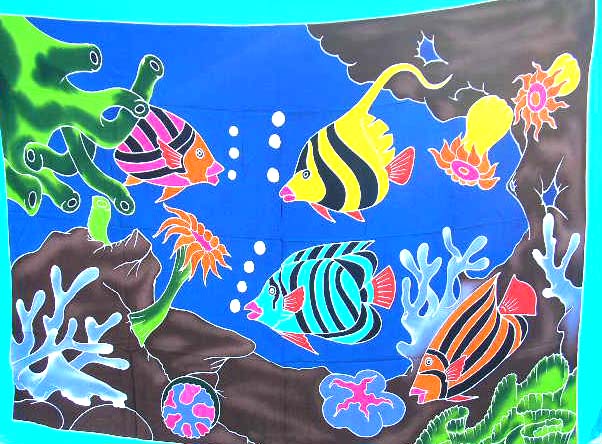 Fine thick rayon wholesale sarong aquatic life thick rayon sarong wrap motif multi tropical fish design in different color  