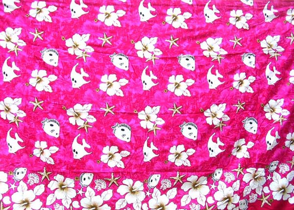 Summer appeal wholesale price show online pinky thick rayon sarong wrap motif tropical fish and sea stars design and flower border decor  