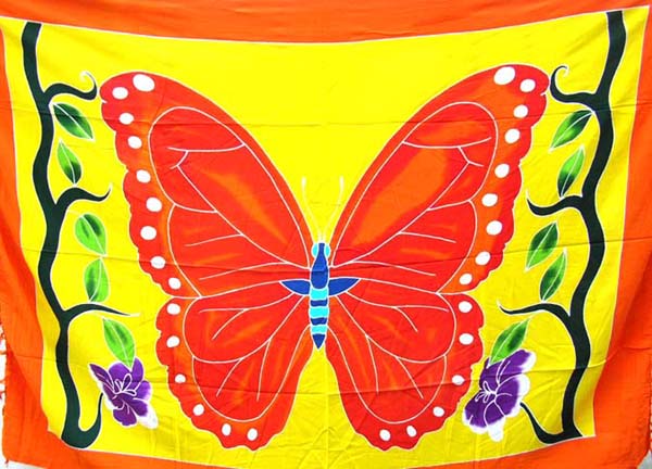 Wholesale quality thick rayon sarong wrap motif butterfly queen and floral garden design in assorted color  