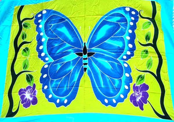 Wholesale quality thick rayon sarong wrap motif butterfly queen and floral garden design in assorted color  