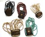 Coconut wood charm fashion bracelet with multi seed beads design