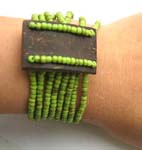 Multi assorted color seed beaded bracelet with square coconut wooden charm design