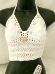 Beach wear red crochet top with genuine sea shell flower and top ties at neck and back design 