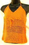 Summer wear crochet top motif square pattern and butterfly knot on front with top ties at neck design in orange color 