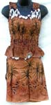 Hibicus flower round neck thick rayon summer sleeveless top matched with a mini wrapping skirt