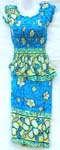 Hibicus flower round neck thick rayon summer sleeveless top matched with a mini wrapping skirt