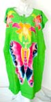 Round neckline craftan thick hand painted rayon dress with pull over style and empire waist design, also a butterfly knot on front
