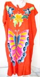 Round neckline craftan thick hand painted rayon dress with pull over style and empire waist design, also a butterfly knot on front