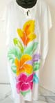 Round neckline craftan thick hand painted rayon dress with pull over style and empire waist design, also a butterfly knot on front