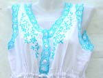 Sleeveless rayon V neck dress with adjustable string on belly and embroidery flower design