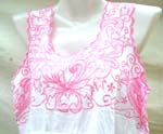 Cotton summer dress with floral embroidery on front, back and bottom or solid plain color design, pull strings on waist on both style